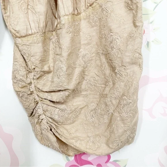 NEW Free People Easy Love Embroidered Pull On Bleached Sand Mid Rise Pants XL